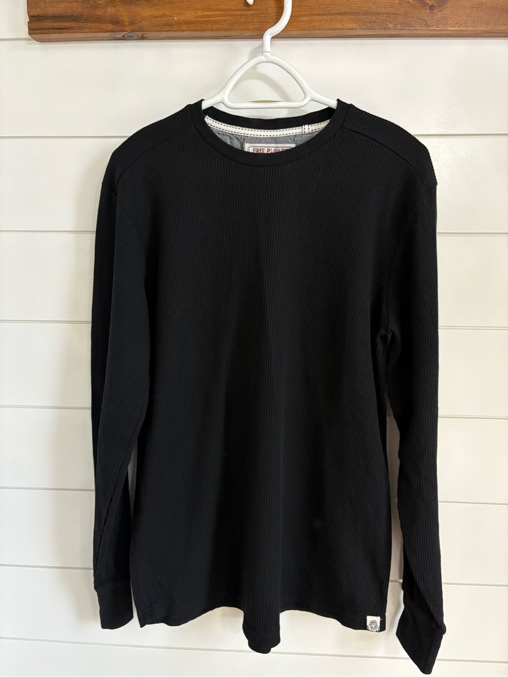 Black Long-Sleeve Thermal Crewneck Shirt